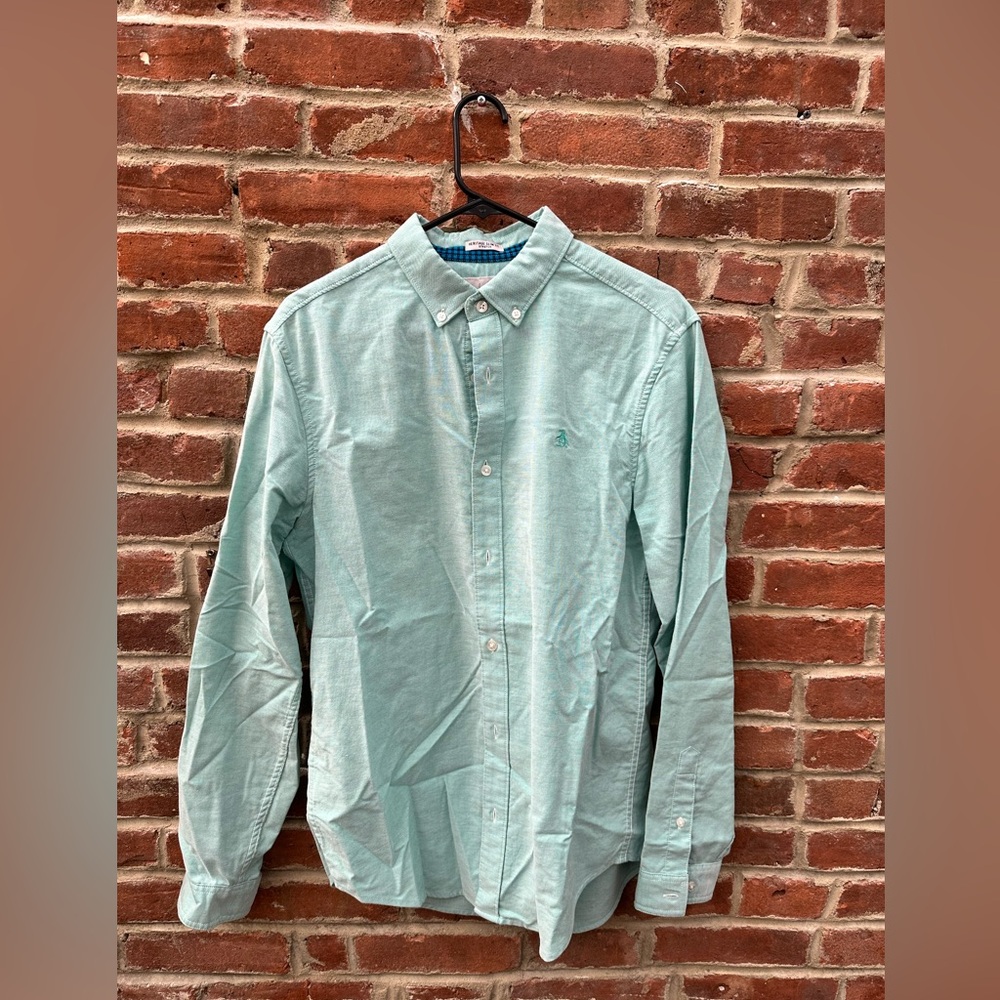 Penguin Teal Long Sleeve Button Down